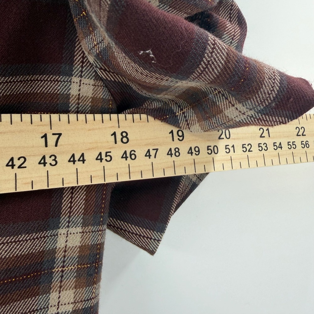 Stooshy Womens Plaid Y2K Short Sleeve Blazer Burgundy Brown Metallic Gold Large - Picture 5 of 12